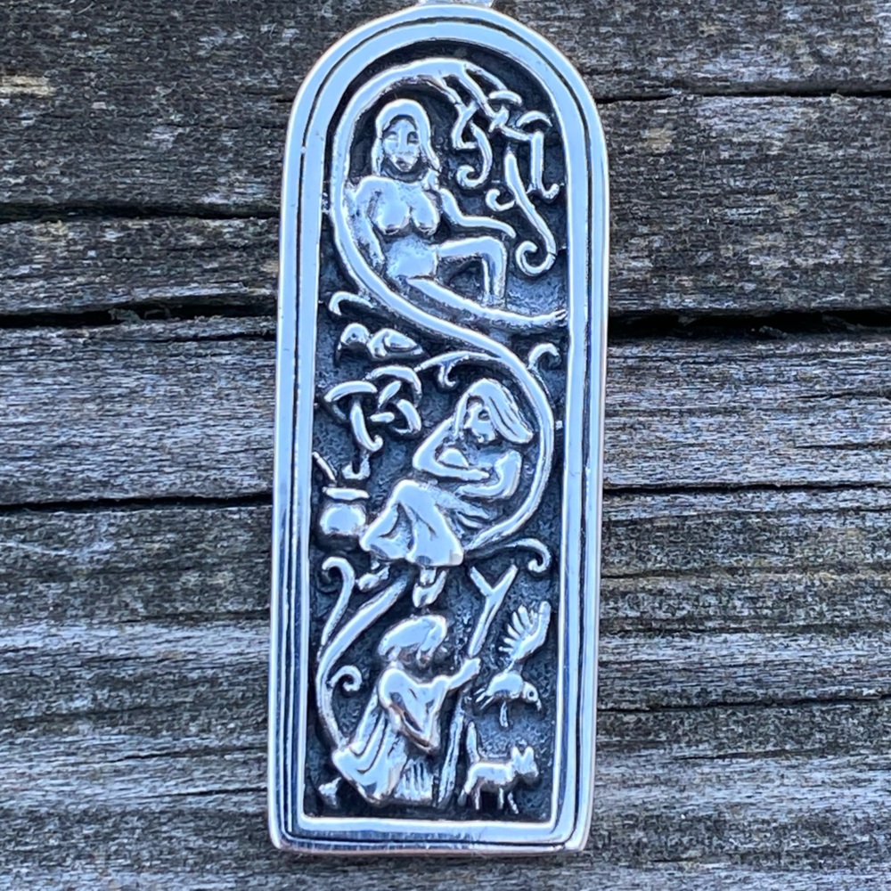 Maiden Mother Crone Pendant in solid .925 Sterling Silver Celtic Triple Goddess - Picture 8 of 11